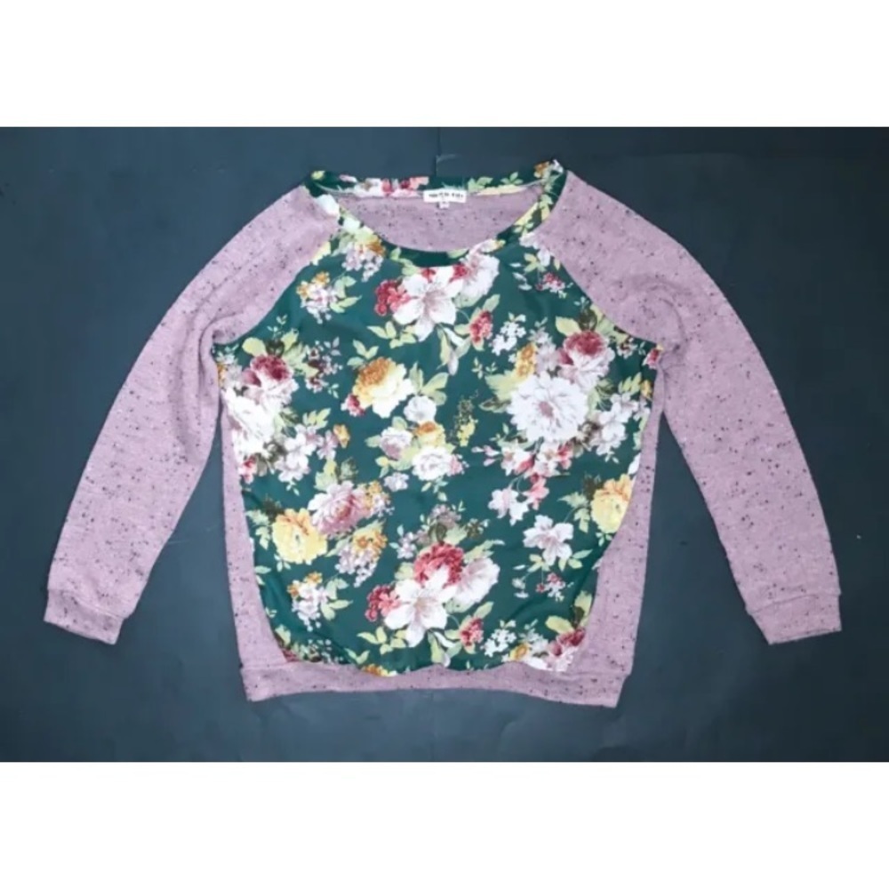 Pink Speckled Sweater Top S / M Sheer Floral Front Lightweight Cottage Core